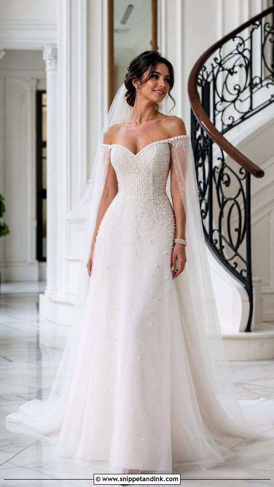Pearl Wedding Gown With Detachable Cape Sleeves - Snippet and Ink - 25 Two Way Wedding Gown Ideas