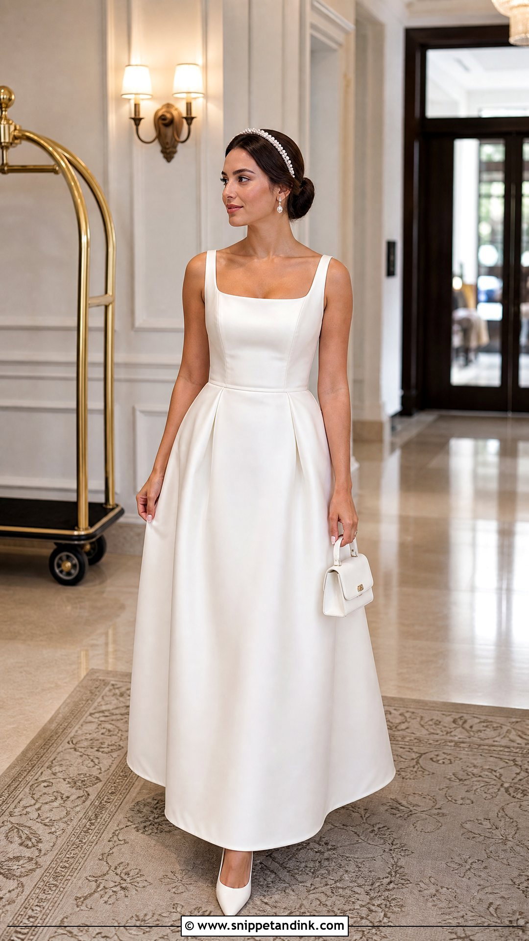 Pearl Wedding Headband With Satin Gown - Snippet and Ink - 20 Wedding Head Pieces Ideas