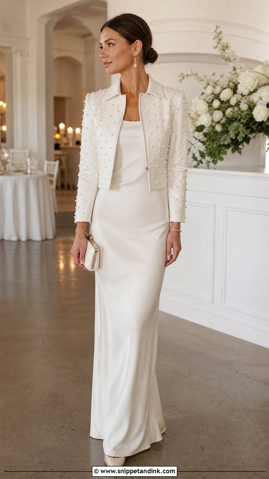 Pearl Wedding Leather Jacket With Satin Gown - Snippet and Ink - 20 Wedding Leather Jacket Ideas