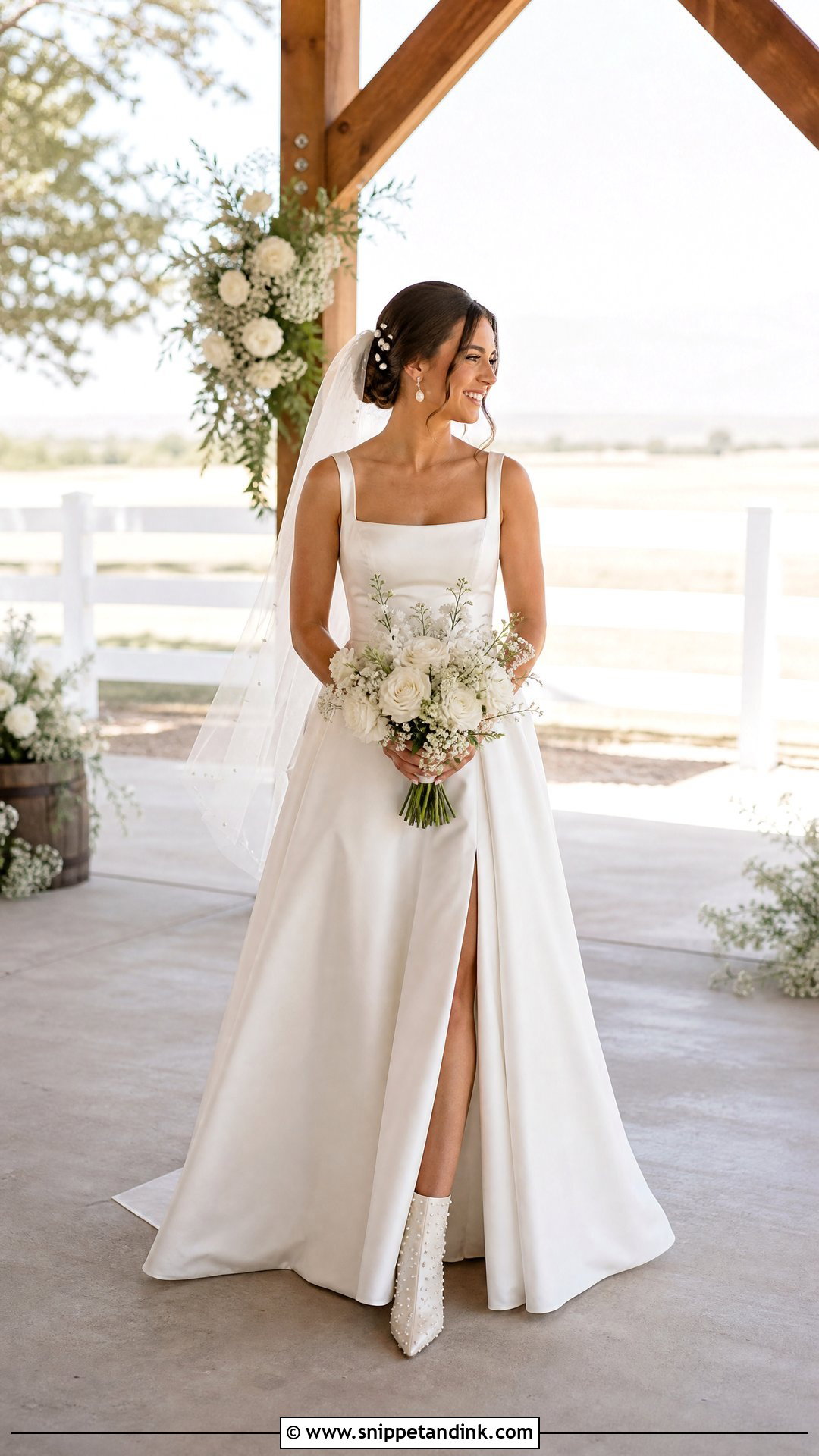 Pearl Western Heels With A Line Wedding Dress - Snippet and Ink - 20 Western Wedding Heels Ideas