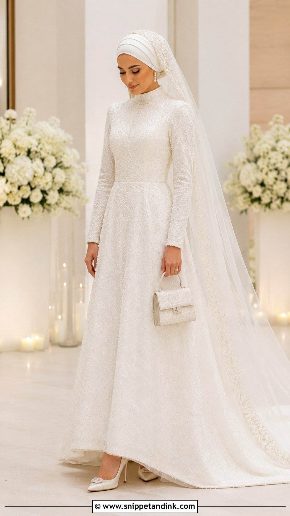 Pearl White Bridal Gown Nikah Dress - Snippet and Ink - 20 Nikah Dress for Bride Ideas