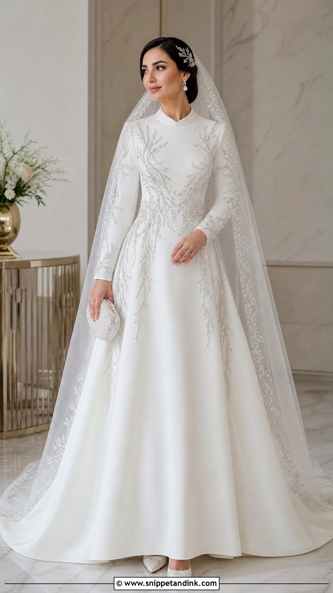 Pearl White Long Sleeve Tunisian Wedding Dress - Snippet and Ink - 20 Tunisian Wedding Dress Ideas