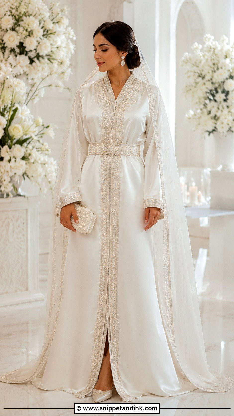 Pearl White Moroccan Bridal Caftan - Snippet and Ink - 20 Morocco Wedding Dress Ideas