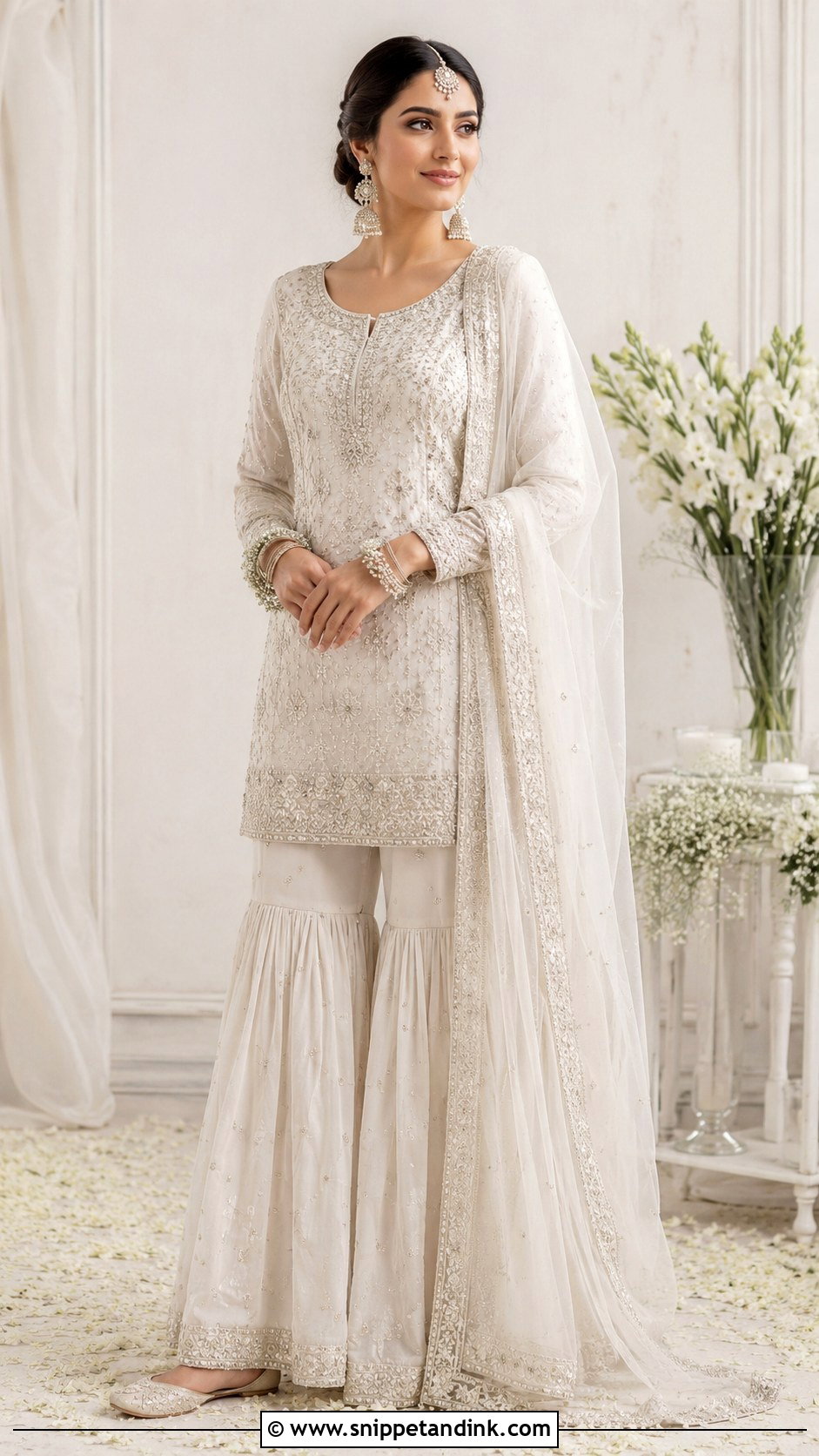Pearl White Nikah Gharara Outfit - Snippet and Ink - 25 Nikha Outfits for Bride