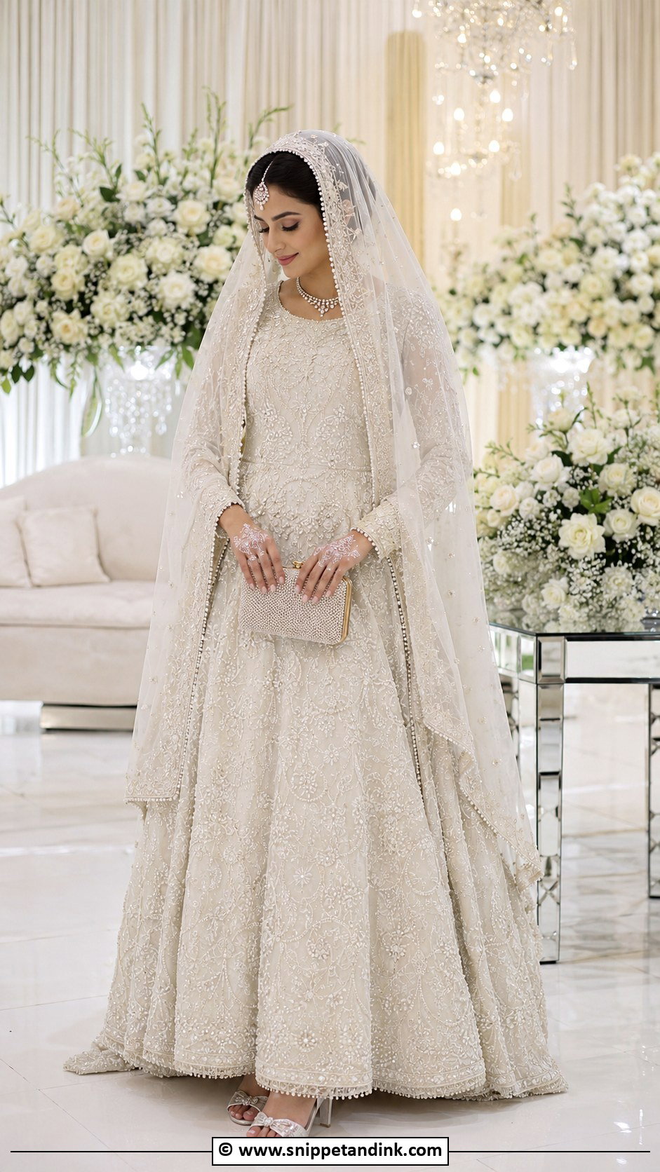 Pearl White Nikkah Lehenga Outfit - Snippet and Ink - 35 Nikkah Outfit Ideas
