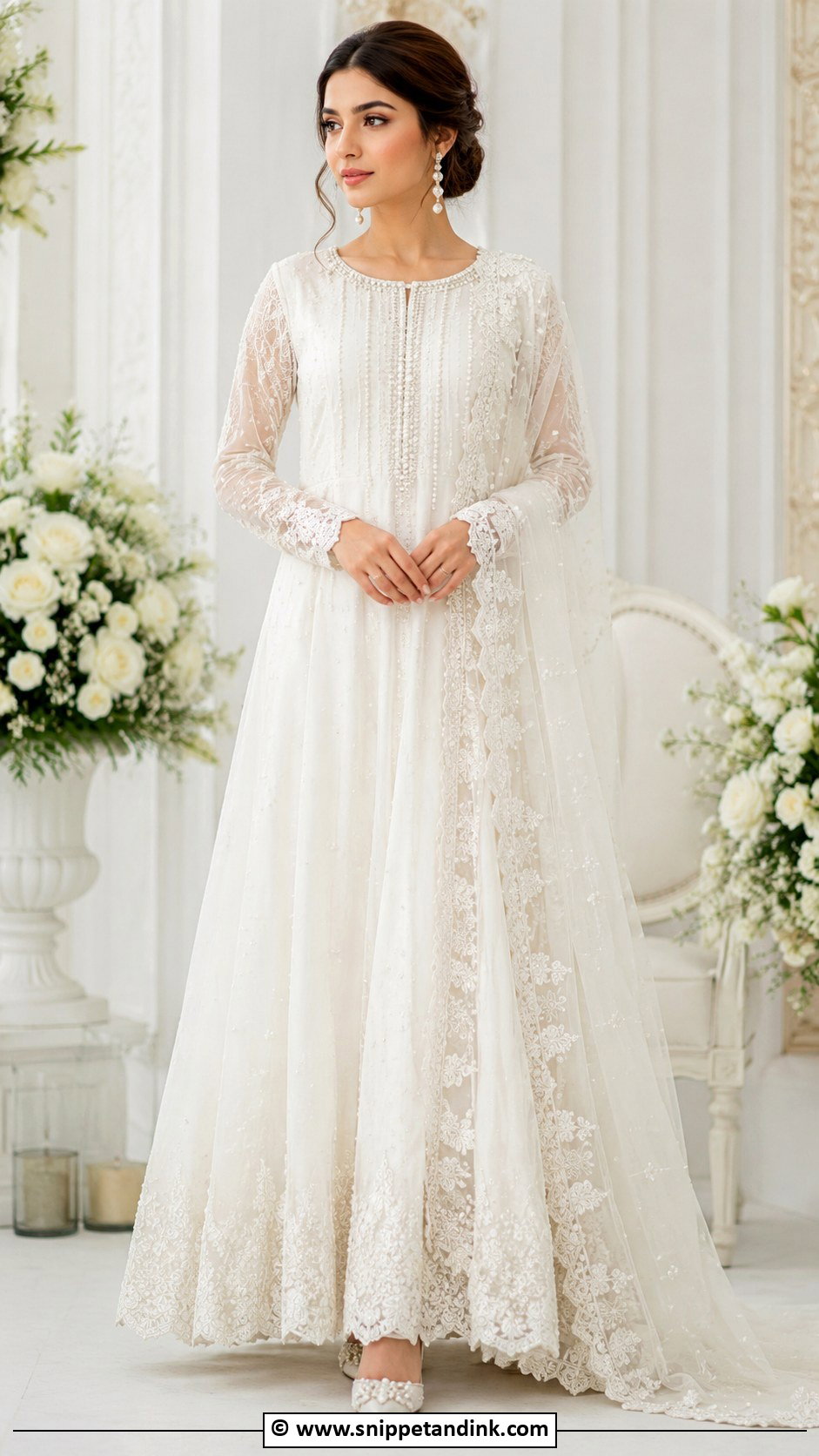 Pearl White Nikkah Maxi Dress - Snippet and Ink - 35 Nikkah Dress Ideas