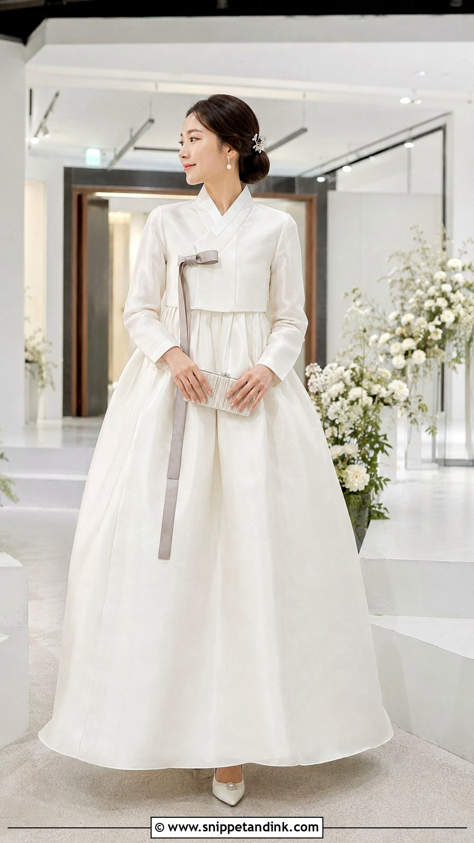 Pearl White Satin Hanbok Wedding Dress - Snippet and Ink - 20 Hanbok Wedding Dress Ideas