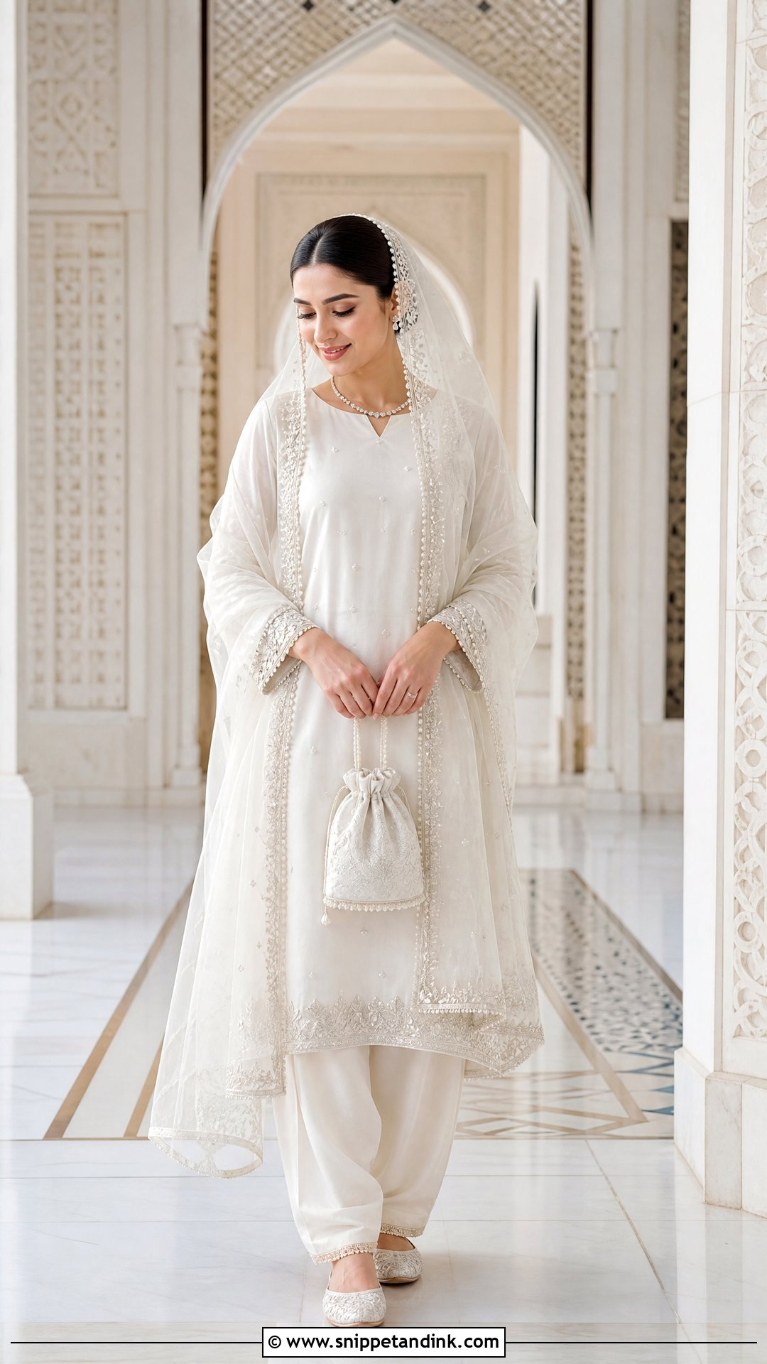 Pearl White Shalwar Kameez Nikah Dress - Snippet and Ink - 20 Pakistani Nikah Dress Ideas
