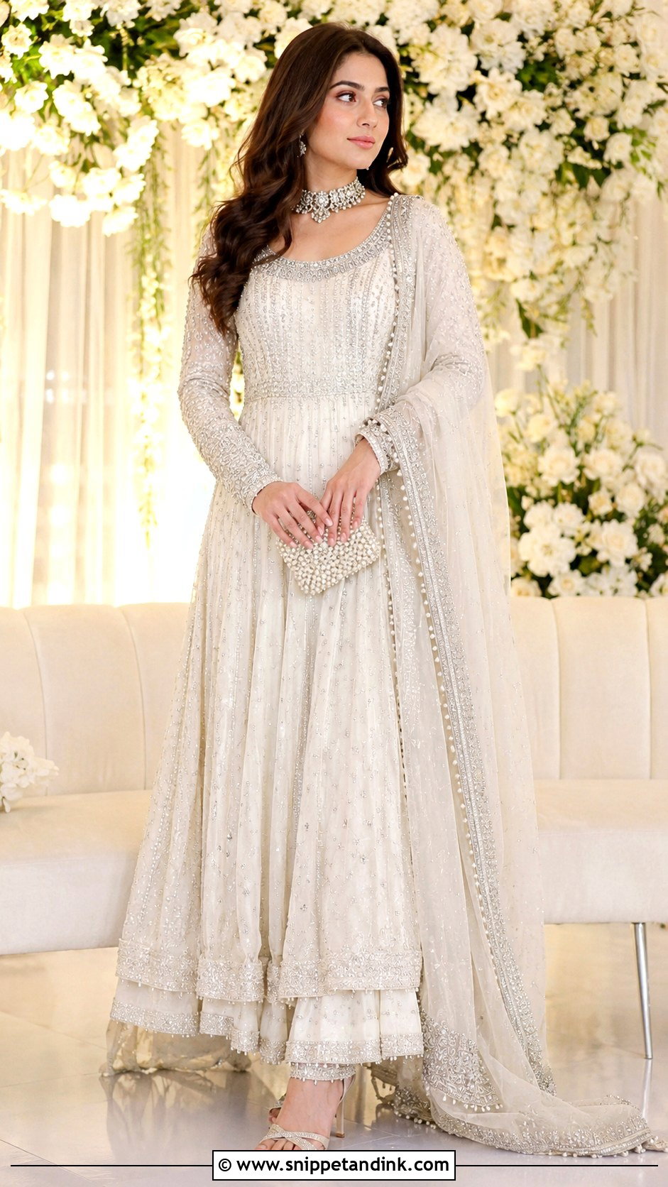 Pearl White Walima Bridal Anarkali - Snippet and Ink - 20 Walima Bridal Dress Ideas