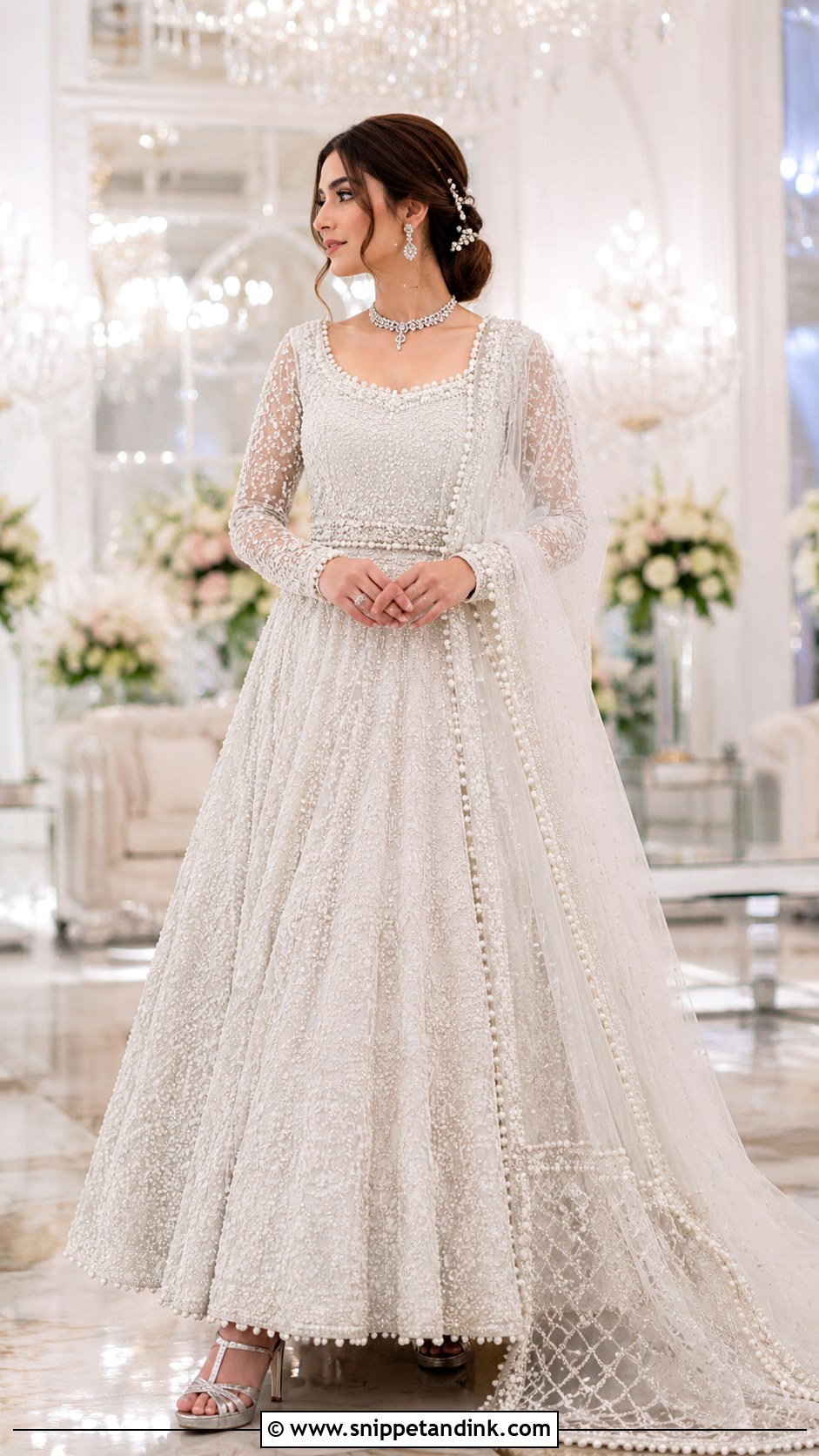 Pearl White Walima Bridal Maxi - Snippet and Ink - 30 Walima Bridal Look Ideas