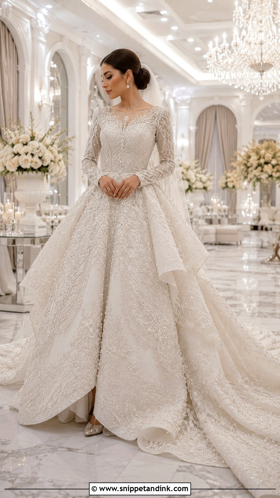 Pearl White Walima Bridal Trail Gown - Snippet and Ink - 20 Walima Brides Ideas