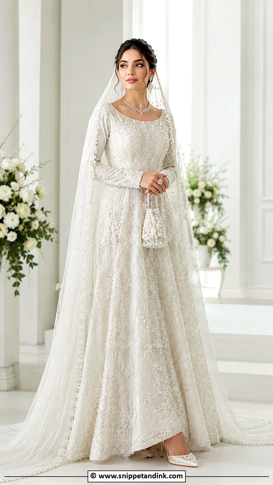 Pearl White Walima Gown For Bride - Snippet and Ink - 30 Walima Outfits for Bride