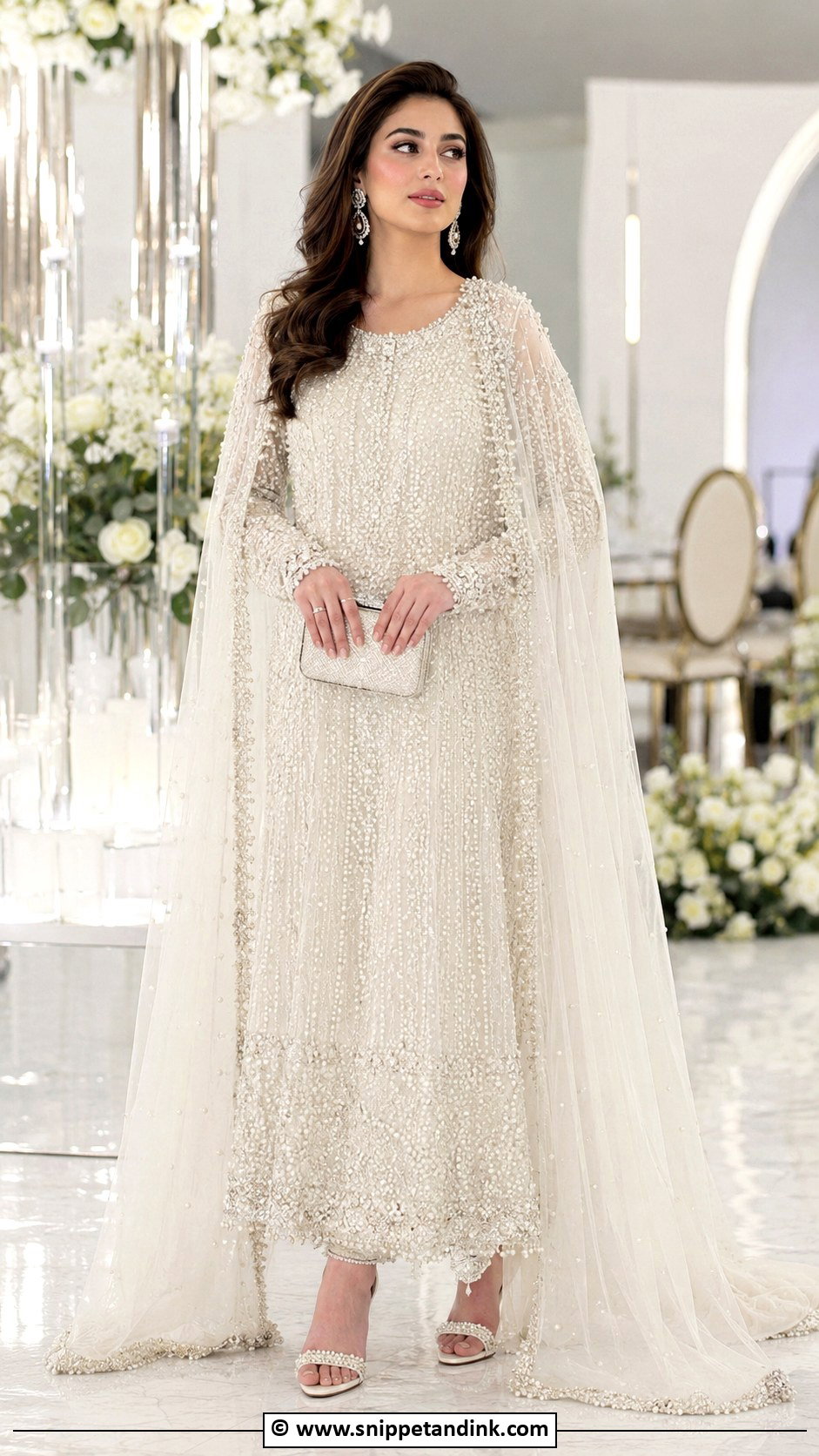 Pearl White Walima Gown - Snippet and Ink - 35 Walima Dresses Pakistani Brides