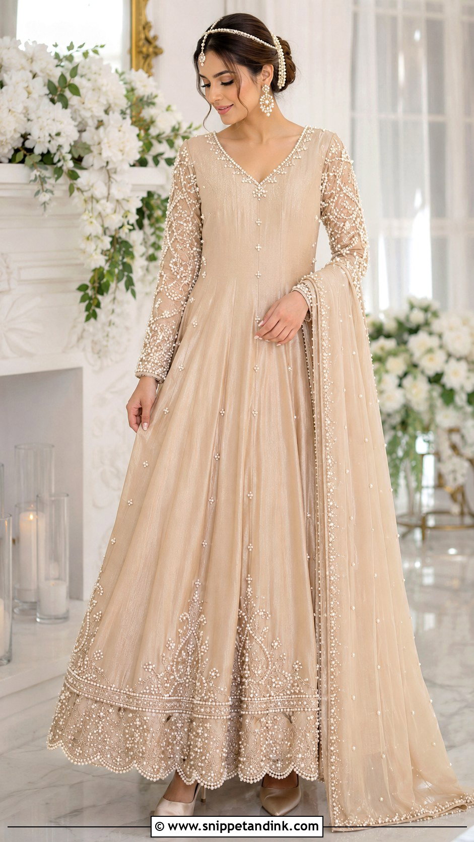 Pearl Work Nikkah Dress - Snippet and Ink - 30 Nikkah Dress for Bride Ideas
