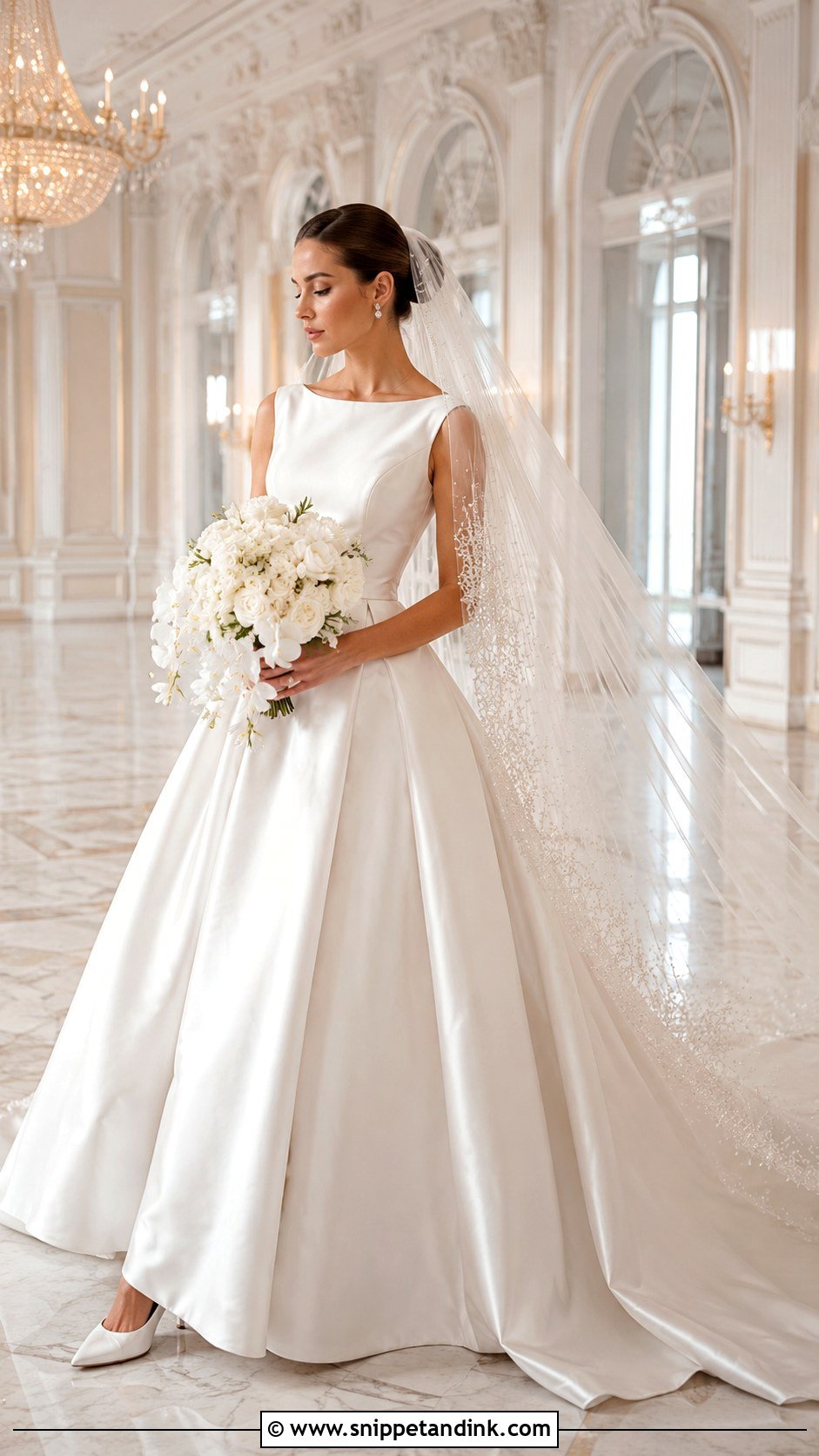 Pearl and Crystal Veil With Mikado Ball Gown - Snippet and Ink - 20 Beaded Veils