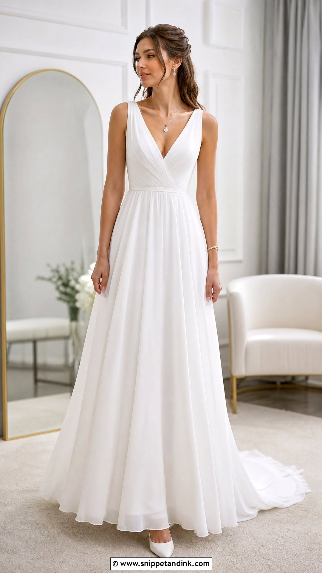 Pendant Necklace With V Neck Wedding Dress - Snippet and Ink - 20 Wedding Dress Necklace Ideas