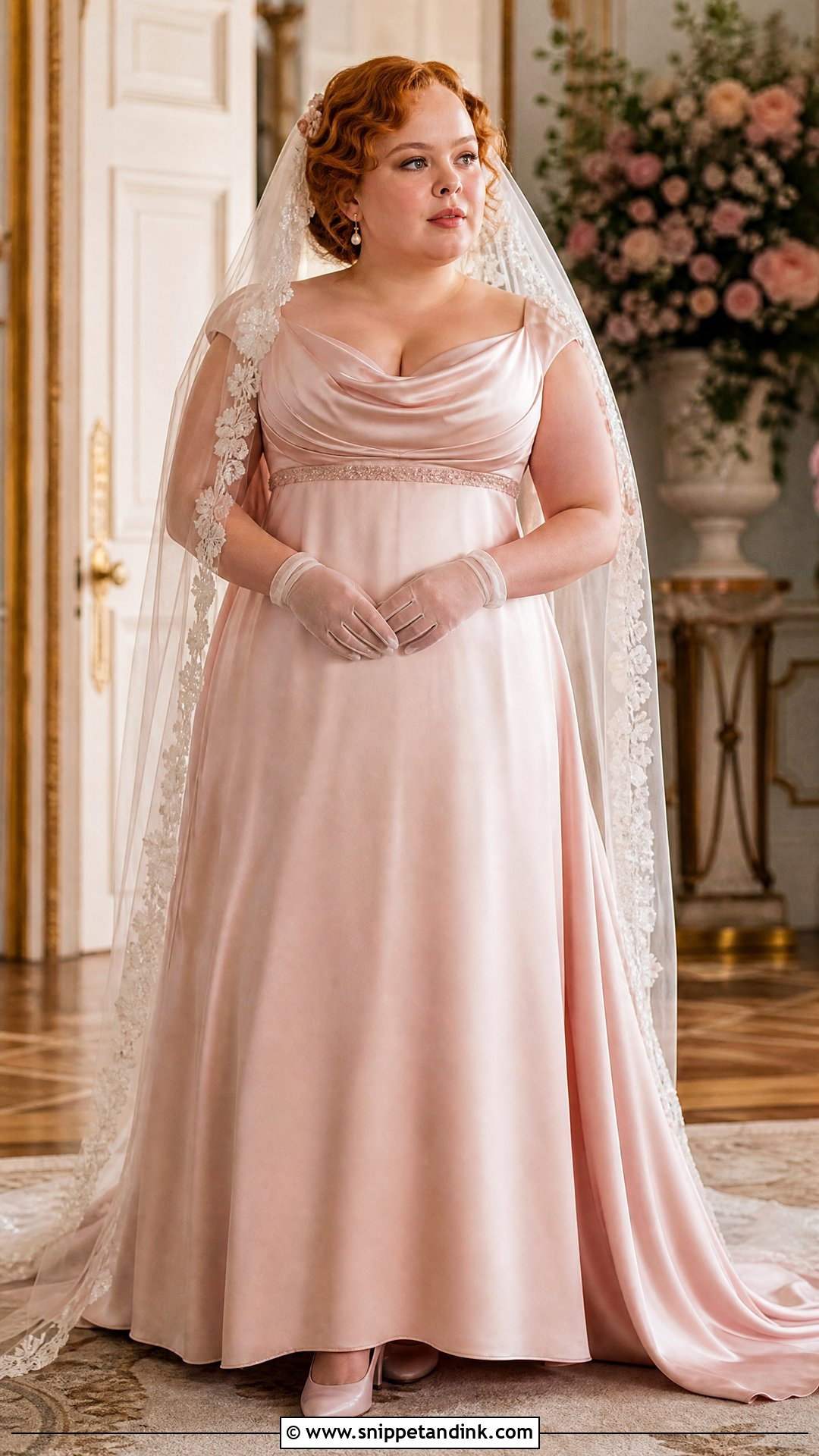 Penelope Featherington Blush Pink Satin Wedding Dress - Snippet and Ink - 20 Penelope Featherington Wedding Dress Ideas