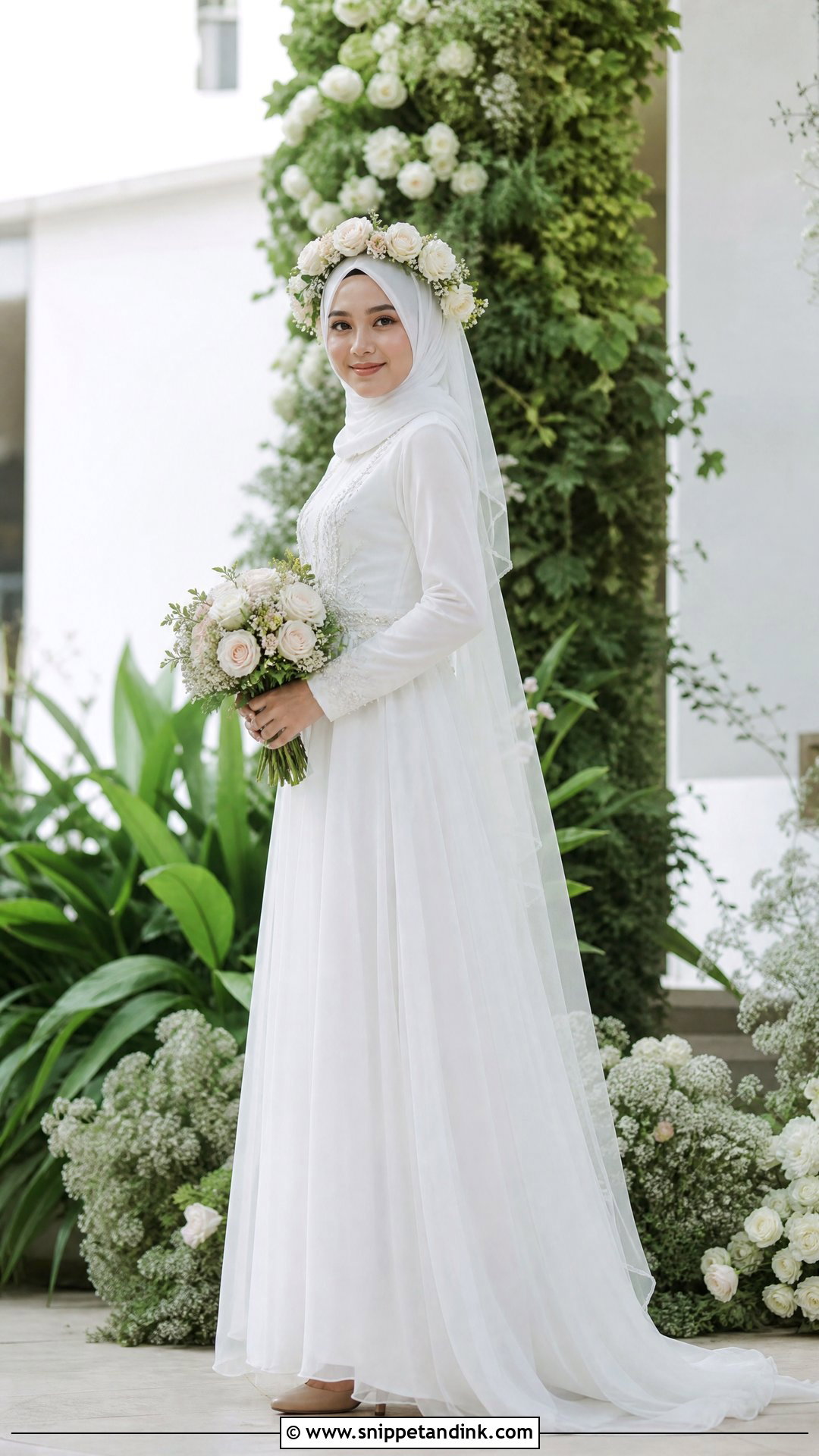 Pengantin Muslimah With Floral Headpiece - Snippet and Ink - 25 Pengantin Muslimah Ideas