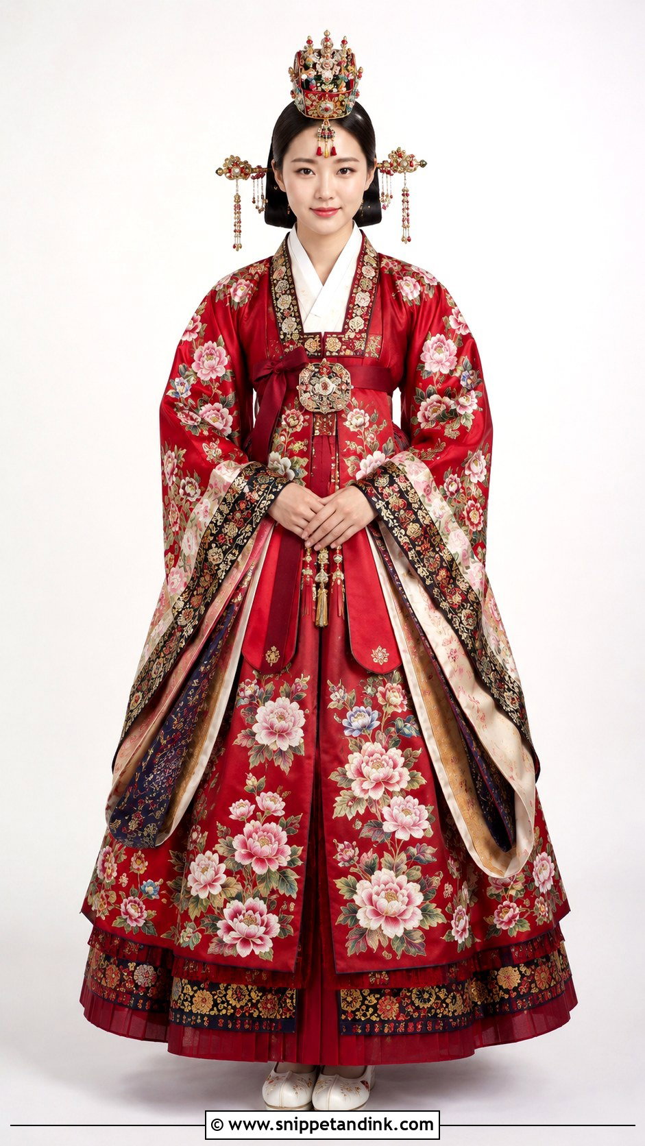 Peony Embroidered Hwarot Hanbok - Snippet and Ink - 25 Traditional Korean Wedding Dress Ideas
