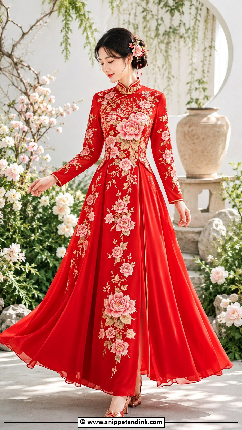 Peony Embroidery Chinese Wedding Dress - Snippet and Ink - 30 Chinese Wedding Dress Ideas
