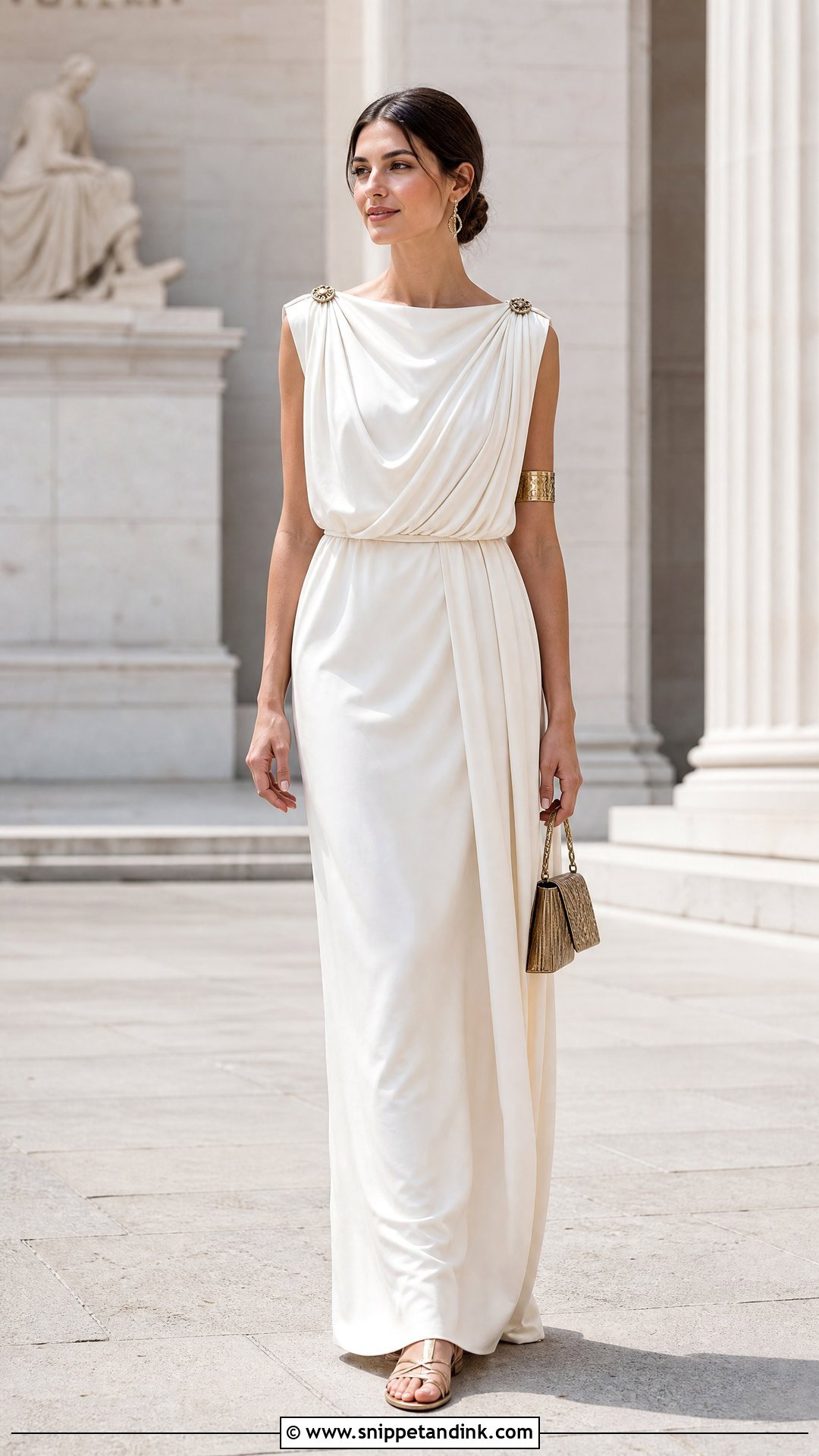 Peplos Wedding Dress With Draped Shoulder Pins - Snippet and Ink - 25 Ancient Greek Wedding Dress Ideas