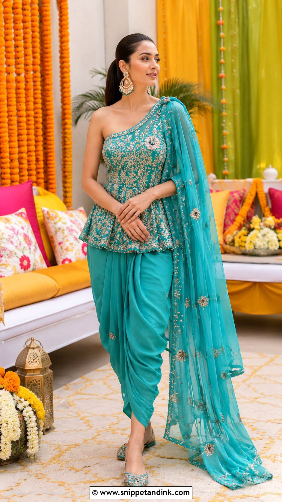 Peplum And Dhoti Pants Mehndi Outfit - Snippet and Ink - 20 Indian Prewedding Outfit Ideas