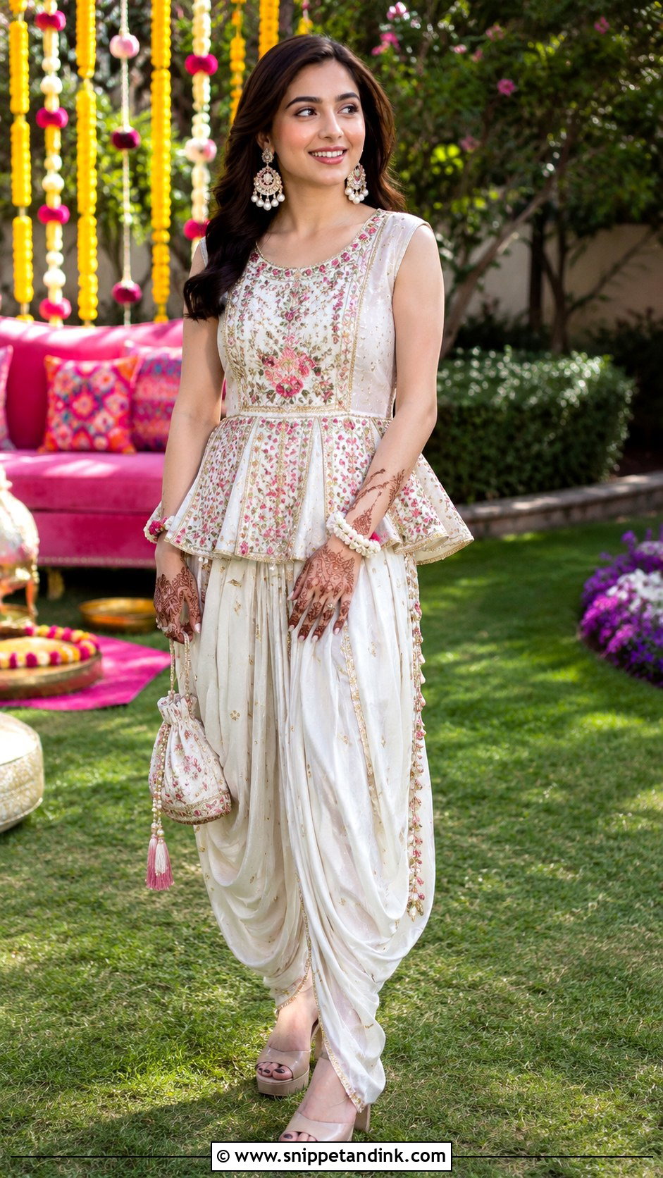 Peplum Blouse With Draped Dhoti Skirt - Snippet and Ink - 20 Latest Indo Western Wedding Outfits