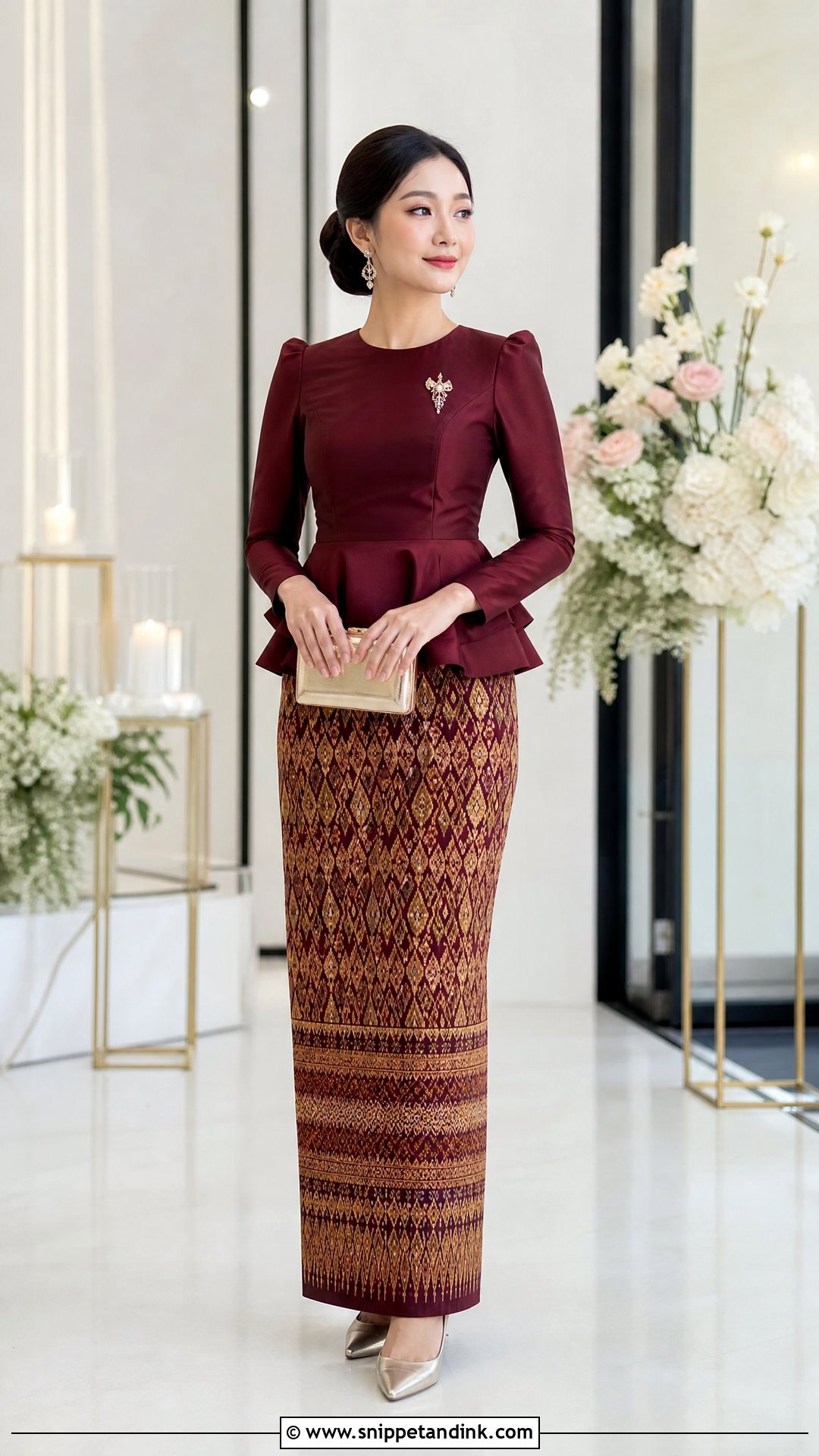 Peplum Blouse and Traditional Htamein - Snippet and Ink - 20 Myanmar Wedding Dresses