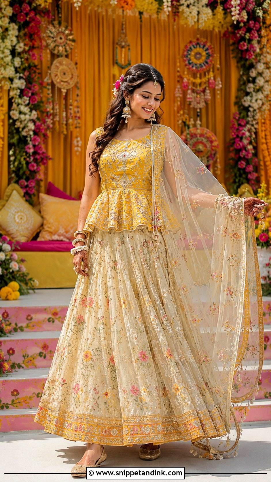Peplum Bridal Mehndi Lehenga - Snippet and Ink - 30 Bridal Mehndi Dresses Ideas
