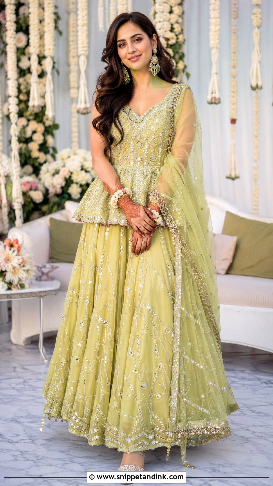 Peplum Bridal Mehndi Lehenga - Snippet and Ink - 25 Bridal Mehndi Dresses