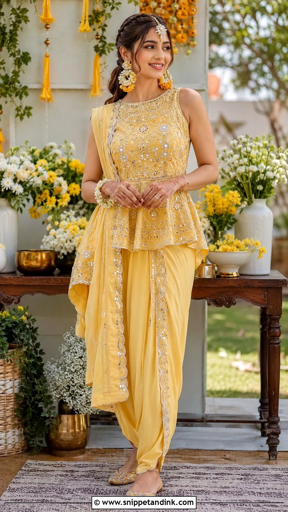 Peplum Dhoti Bride Haldi Outfit - Snippet and Ink - 20 Bride Haldi Outfit Ideas