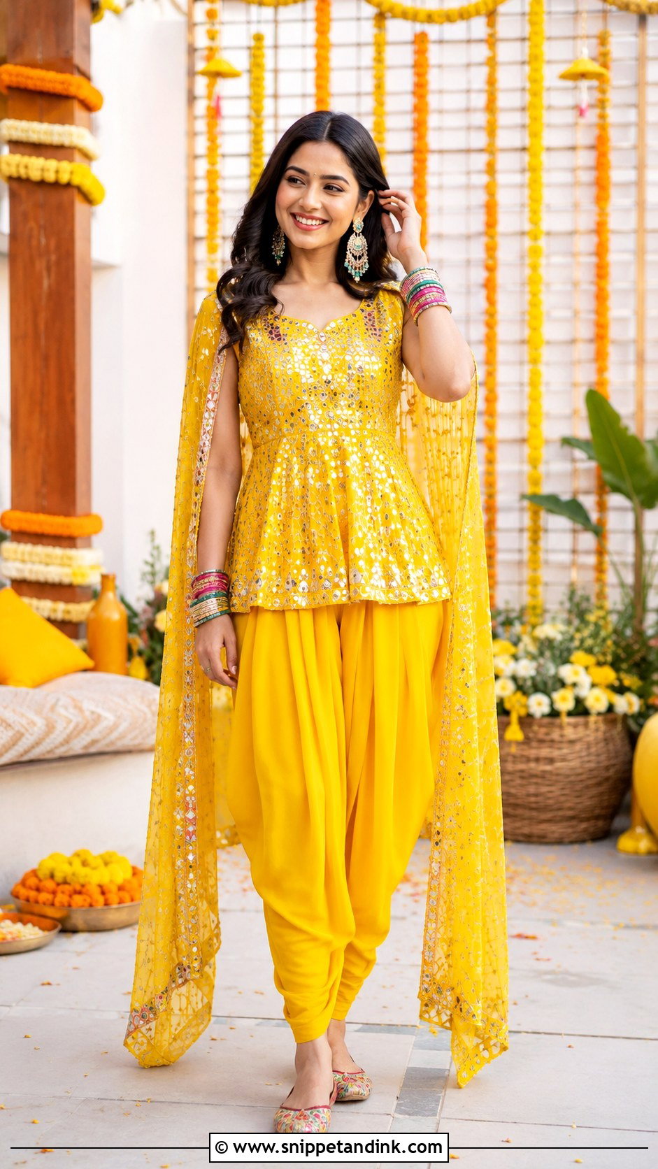 Peplum Dhoti Pants Haldi Outfit - Snippet and Ink - 20 Haldi Rasam Dress Ideas