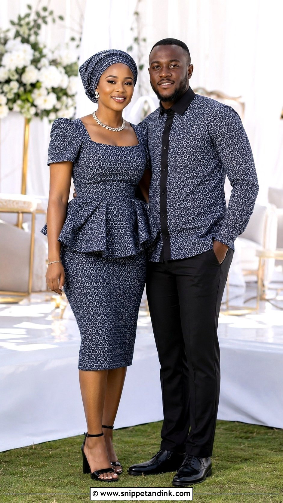 Peplum Dress And Matching Shirt Outfit - Snippet and Ink - 25 Lobola Outfits for Couples
