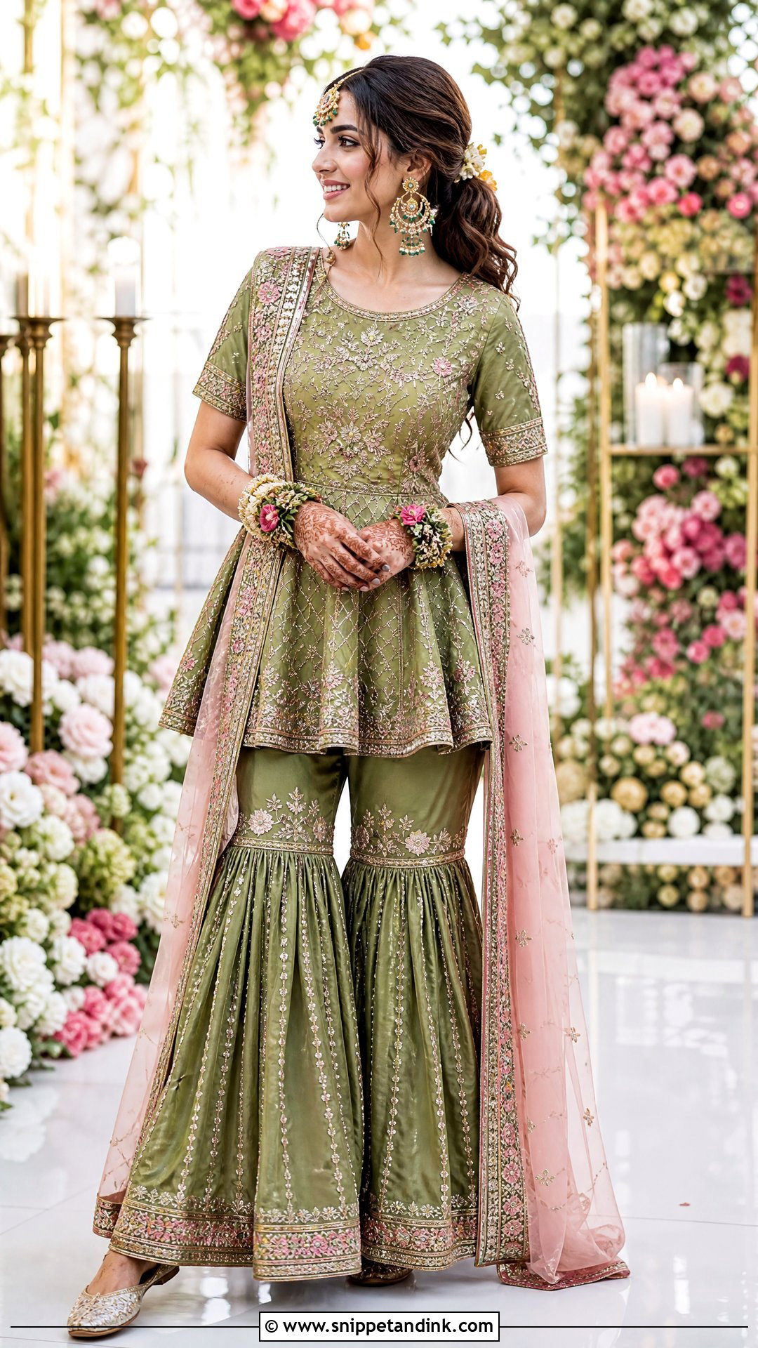 Peplum Gharara Bridal Mehndi Outfit - Snippet and Ink - 20 Simple Bridal Mehndi Outfit Ideas