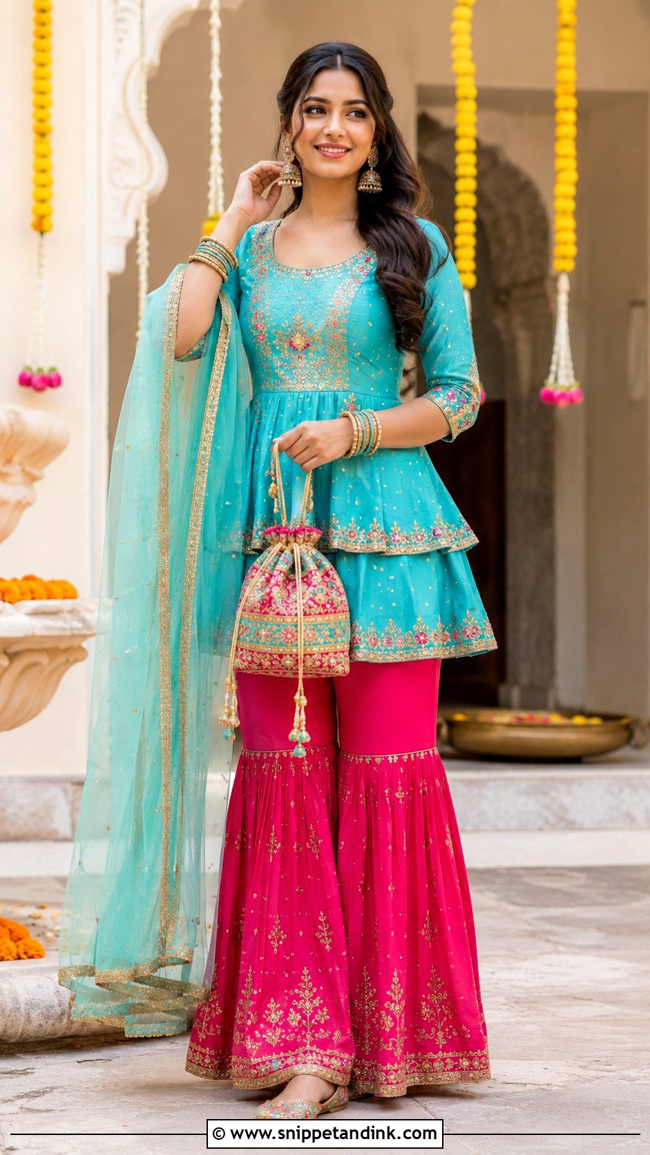 Peplum Gharara For Mehndi - Snippet and Ink - 20 Indian Wedding Ethnic Dresses Ideas