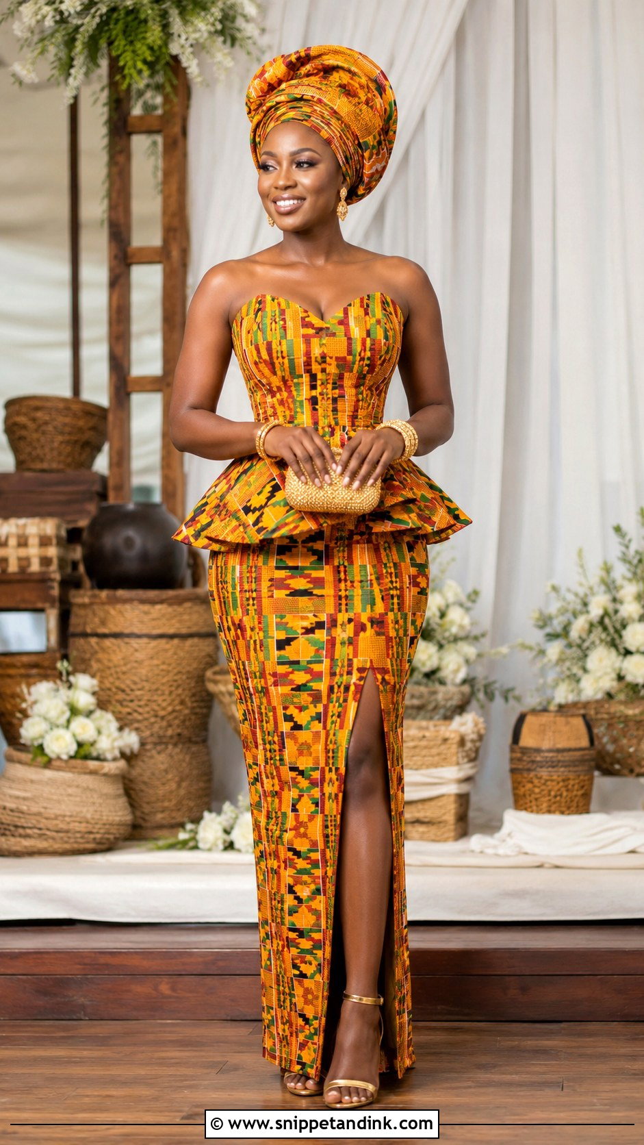 Peplum Kente Dress With Slit - Snippet and Ink - 20 Kente Dress Ghana Traditional Weddings Ideas