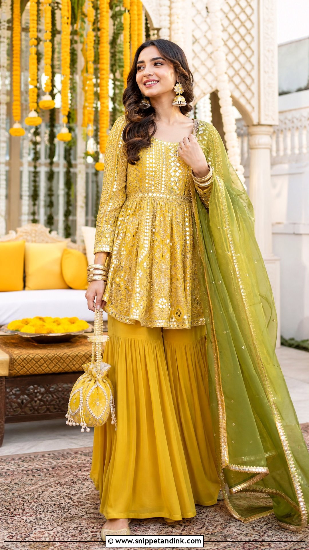 Peplum Kurti With Sharara Haldi Outfit - Snippet and Ink - 20 Pakistani Haldi Outfit Ideas