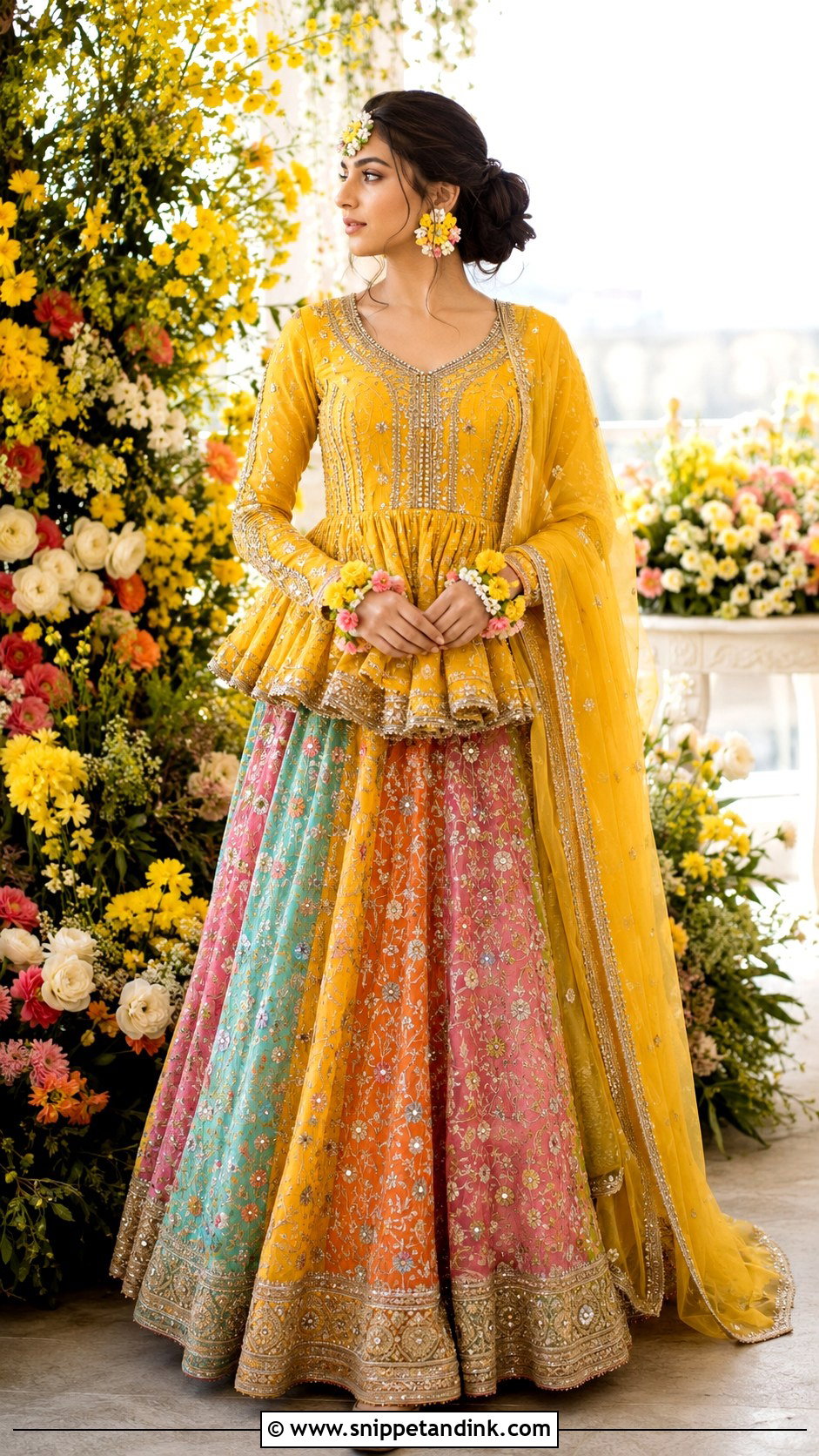 Peplum Lehenga Bridal Mayon Dress - Snippet and Ink - 20 Bridal Mayon Dress Ideas