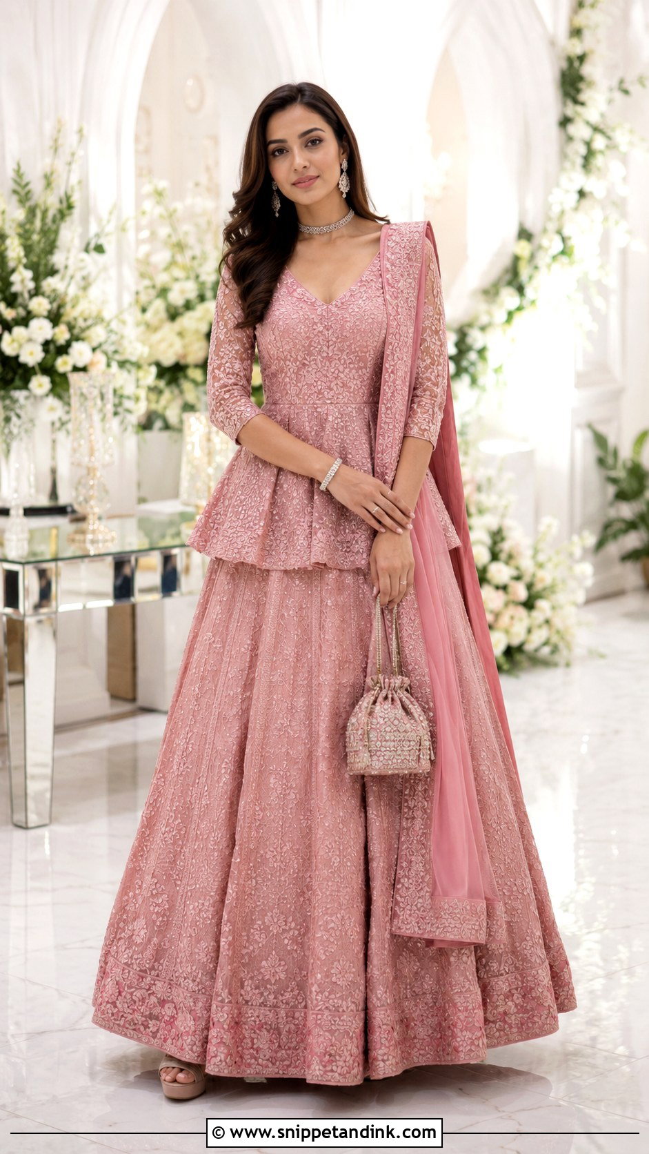 Peplum Lehenga With Three Quarter Sleeves - Snippet and Ink - 20 Indian Wedding Dresses with Sleeves