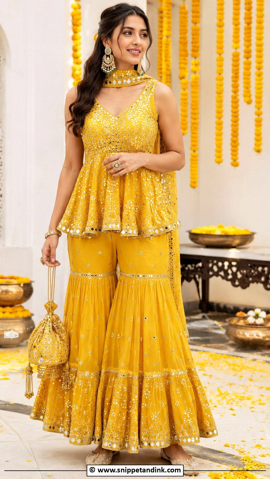 Peplum Mehandi Sharara Set - Snippet and Ink - 30 Mehandi Dress Ideas