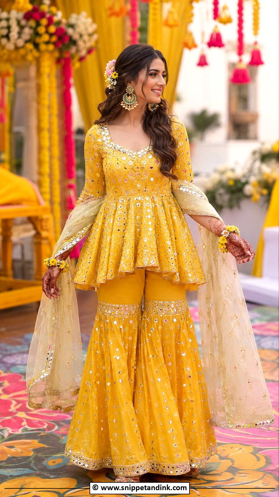Peplum Mehendi Bridal Sharara - Snippet and Ink - 30 Mehendi Bridal Outfit Ideas