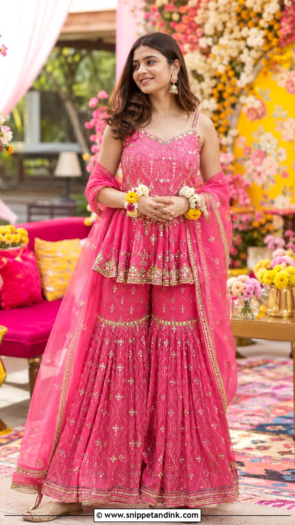 Peplum Mehendi Sharara - Snippet and Ink - 25 Mehendi Outfit for Bride Ideas