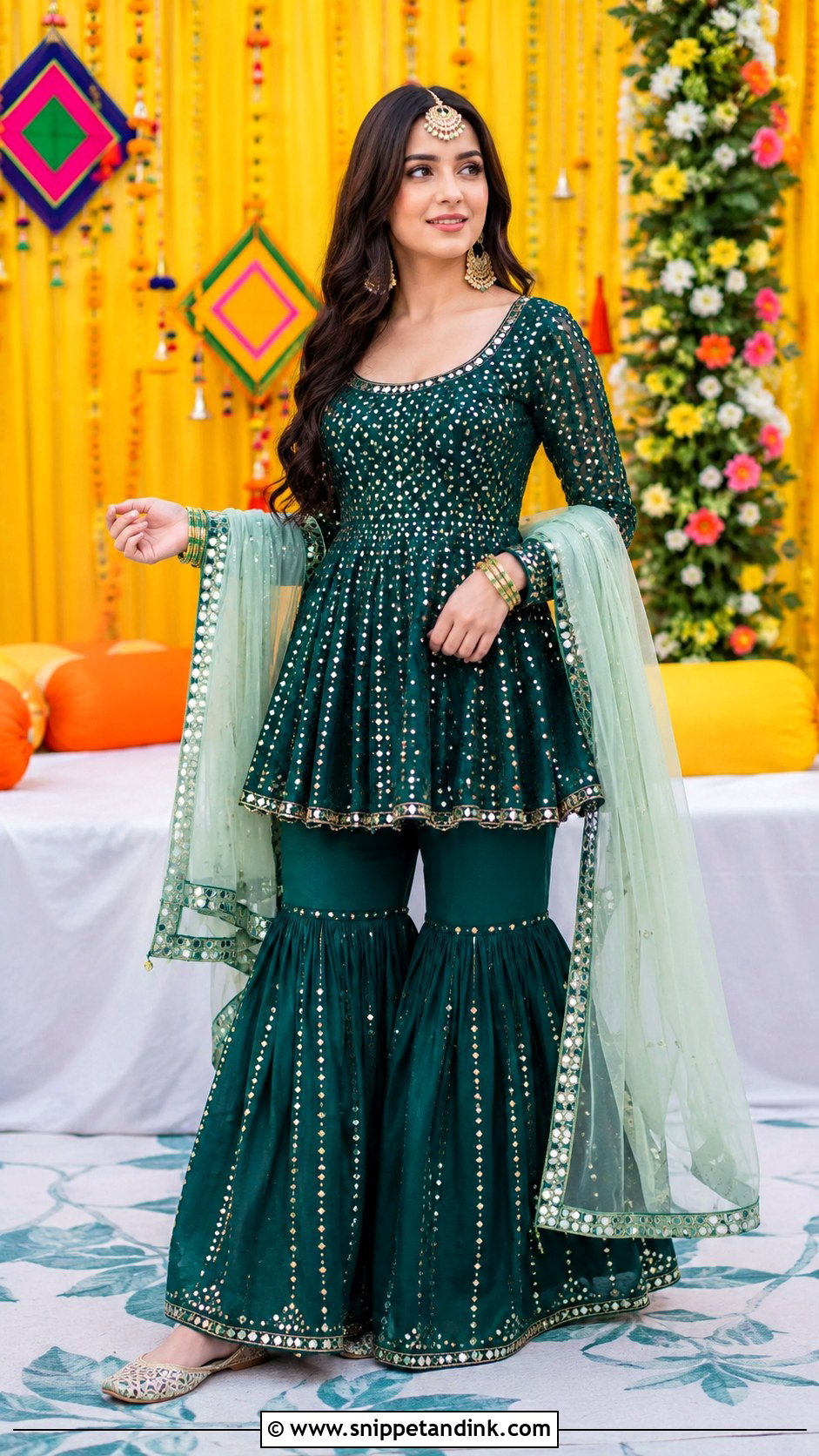 Peplum Sharara For Mehndi Function - Snippet and Ink - 25 Dress for Mehndi Function Ideas