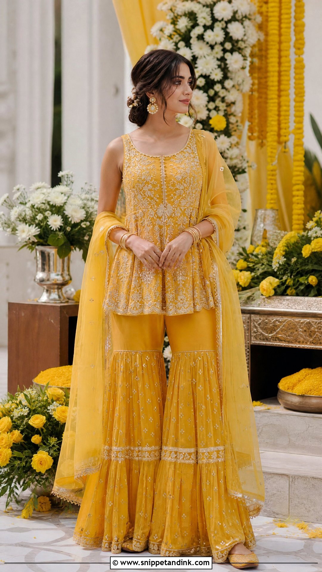 Peplum Sharara Haldi Outfit - Snippet and Ink - 20 Simple Haldi Ceremony Outfit for Sister Ideas
