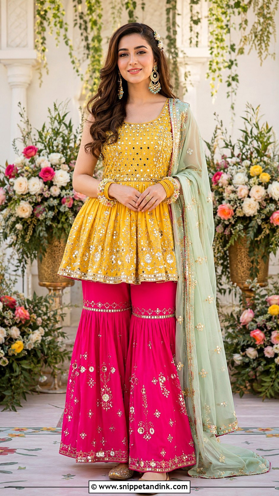 Peplum Sharara Mehandi Dress for Bride - Snippet and Ink - 25 Mehandi Dress for Bride Ideas