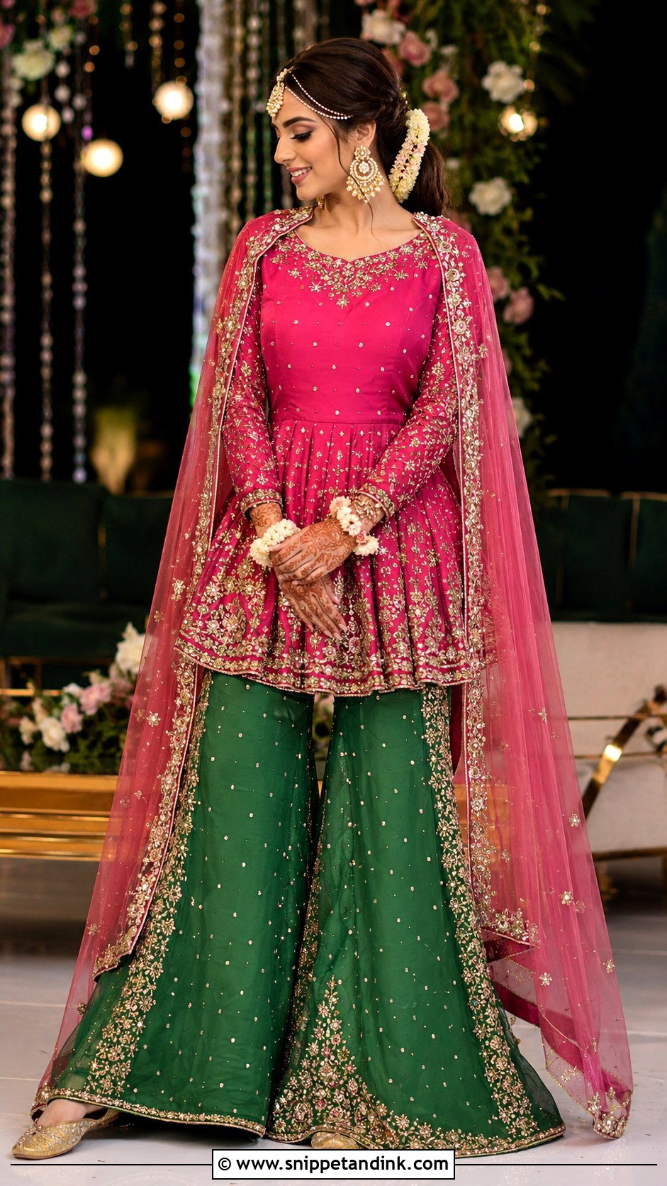 Peplum Sharara Mehandi Night Dress - Snippet and Ink - 20 Mehandi Night Dress for Bride Ideas