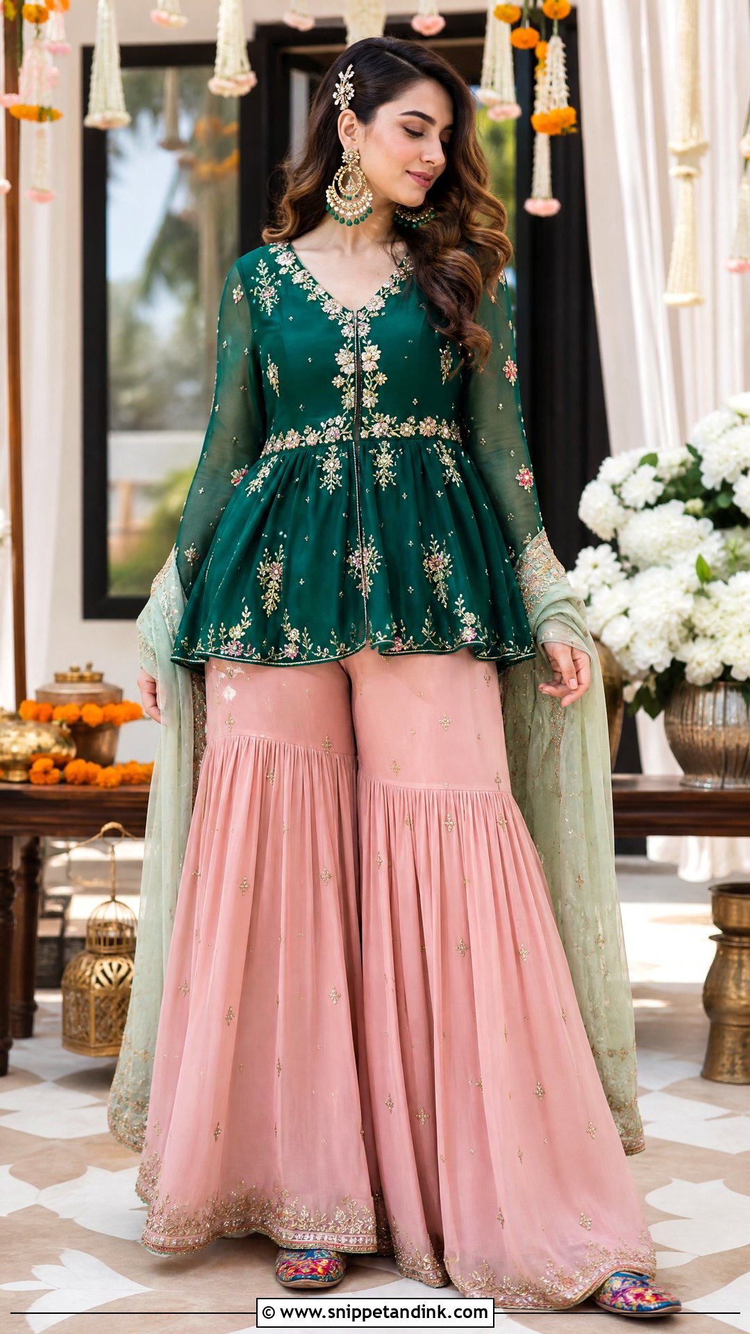 Peplum Sharara Mehandi Outfit - Snippet and Ink - 20 Mehandi Ceremony Outfit Ideas