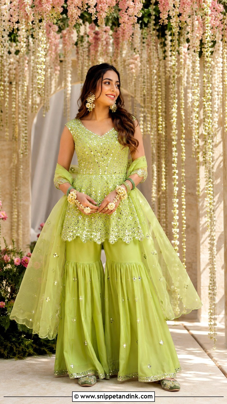 Peplum Sharara Mehandi Outfit - Snippet and Ink - 25 Indian Bridal Mehandi Outfits Brides