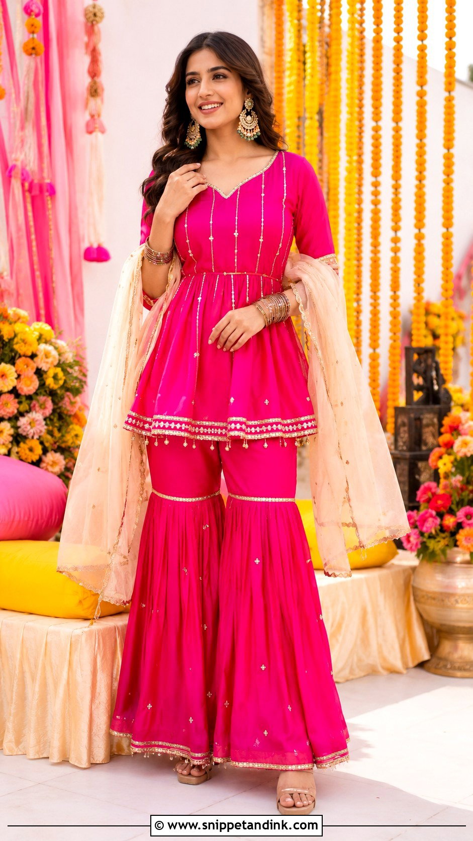 Peplum Sharara Mehendi Outfit - Snippet and Ink - 35 Mehendi Outfits
