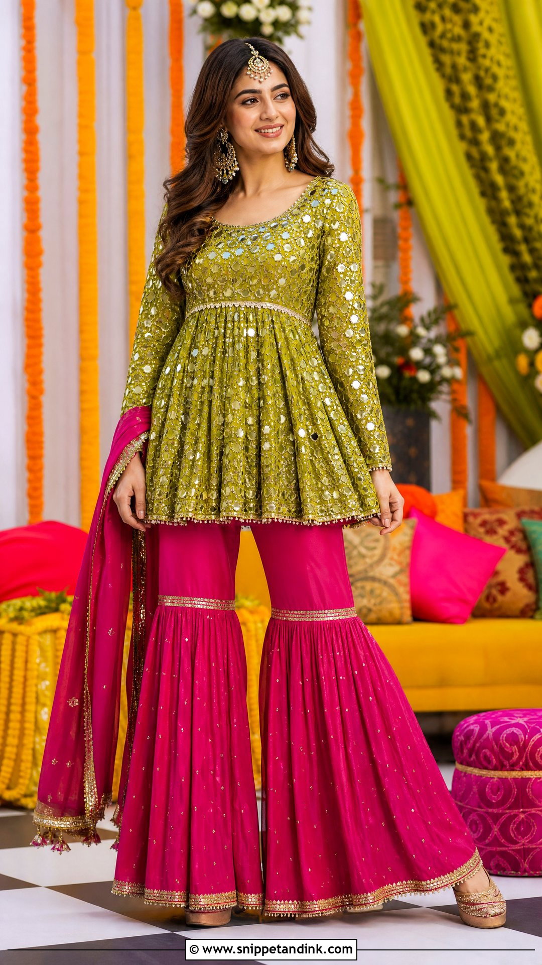 Peplum Sharara Mehendi Outfit - Snippet and Ink - 25 Mehendi Night Outfit Ideas